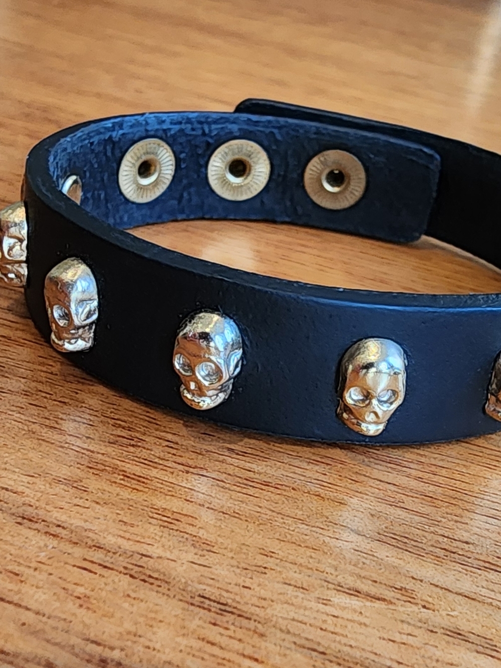 Malababa Black Leather Gold Skull Stud Bracelet - Women’s